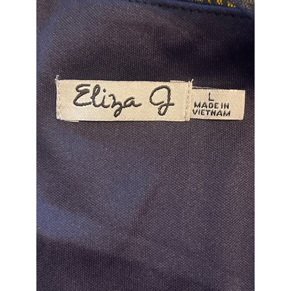 Eliza J Sleeveless Illusion Neckline Belted Cocktail Dress Navy Large - Picture 11 of 12